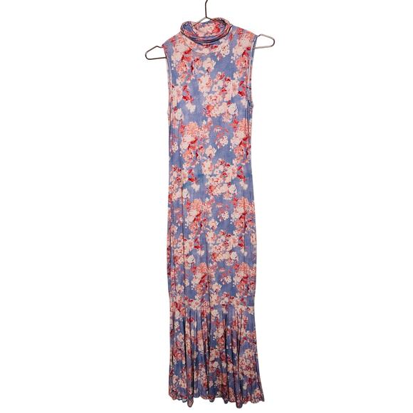 CAROLINE CONSTAS Blue Floral Mock Neck Sleeveless Trumpet Brigitta Gown Size M - Picture 5 of 15
